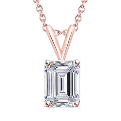 Collana Con Ciondolo Solitario Con Vero Diamante Taglio Smeraldo Da 1,50 Ct In Oro Rosa 14K