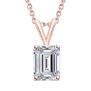 Collana Con Ciondolo Solitario Con Vero Diamante Taglio Smeraldo Da 1,50 Ct In Oro Rosa 14K