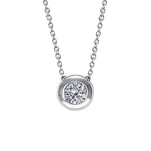Collana Con Ciondolo Solitario Da Donna Con Lunetta Di Genuino Diamanti Tonda Da 0,75 Carati Incastonata In Oro 14K