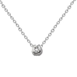 Collana Con Ciondolo Solitario Solido Con Vero Diamante Taglio Rotondo Da 1 Carato In Oro Bianco 14K