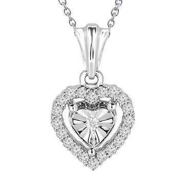 Collana Con Ciondolo Vero Diamantato A Forma Di Cuore Montatura A Taglio Vero Diamantato Rotondo Brillante
