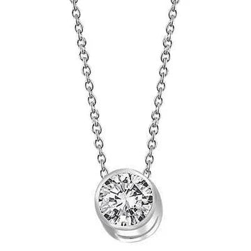 Collana Con Ciondolo Vero Diamante Scintillante Taglio Rotondo Da 1 Carato In Oro Bianco 14K