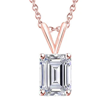 Collana Con Ciondolo con 2 Vero Diamanti Taglio Smeraldo Carati in Oro Rosa 14K
