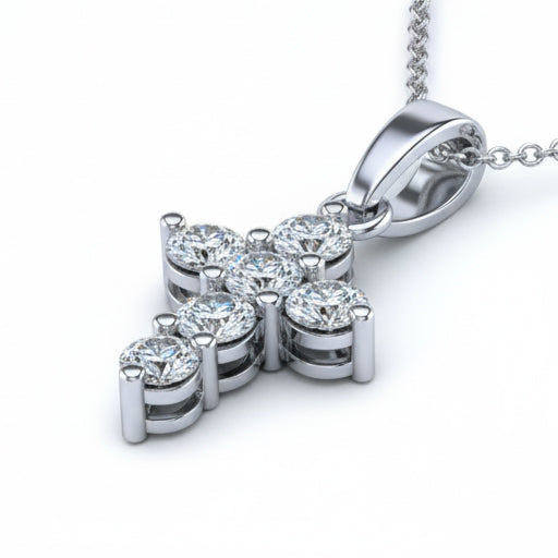 Collana Con Croce In Oro Bianco 14k Con Diamanti Taglio Brillante Da 2,00 ct