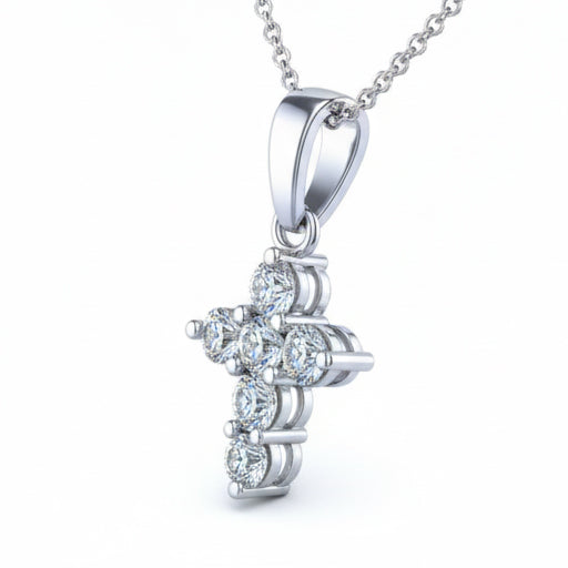 Collana Con Croce In Oro Bianco 14k Con Diamanti Taglio Brillante Da 2,00 ct