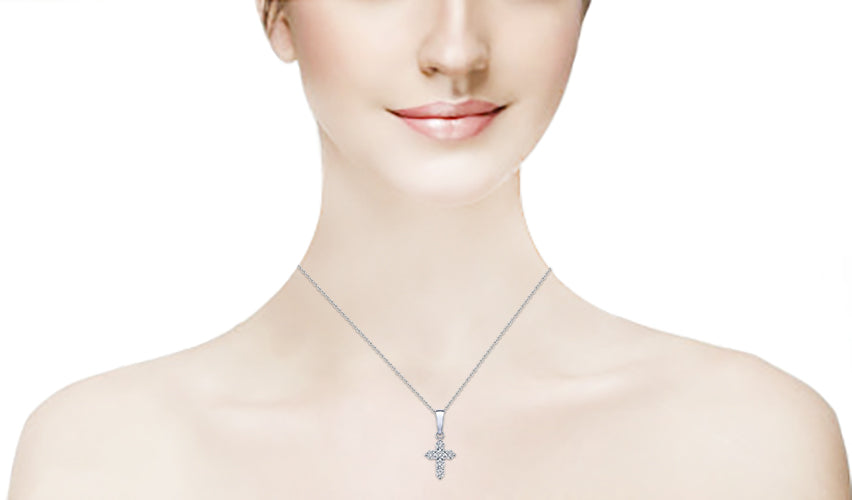 Collana Con Croce In Oro Bianco 14k Con Diamanti Taglio Brillante Da 2,00 ct