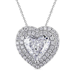 Collana Con Pendente 2,55 Carati Vero Diamanti A Forma Di Cuore E Tondi In Oro Bianco 14K