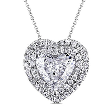 Collana Con Pendente 2,55 Carati Vero Diamanti A Forma Di Cuore E Tondi In Oro Bianco 14K