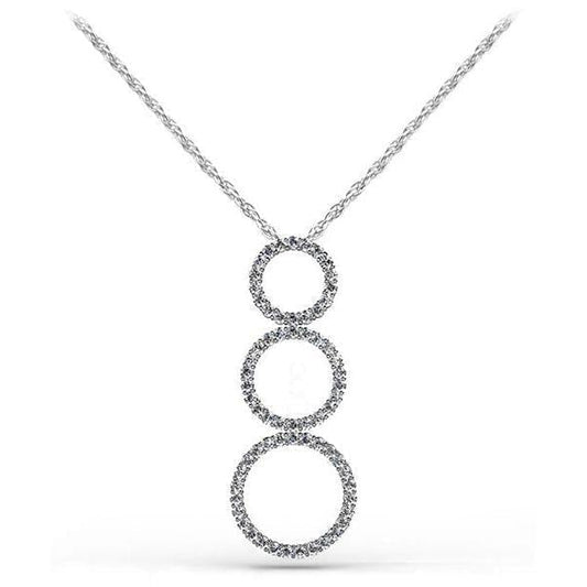 Collana Con Pendente A Cerchio In Oro Bianco 14K Con Tripli Naturale Diamanti Taglio Rotondo Da 8 Ct.