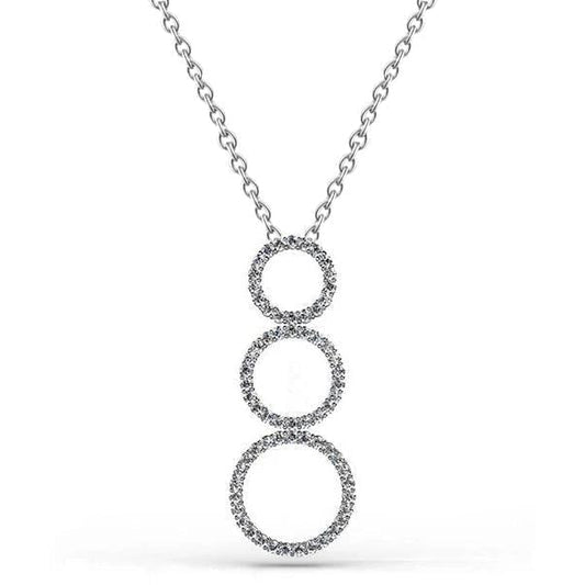Collana Con Pendente A Cerchio In Oro Bianco 14K Con Tripli Vero Diamanti Taglio Rotondo Da 8 Ct.