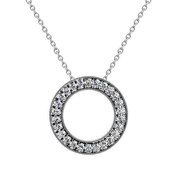 Collana Con Pendente A Cerchio Milgrain Con Naturale Diamanti Taglio Rotondo Da 6,50 Ct In Oro Bianco 14K