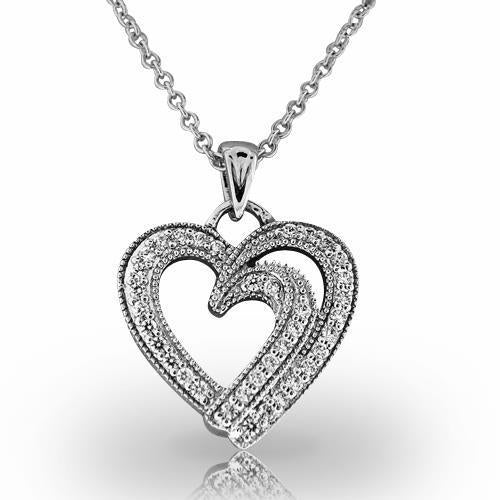 Collana Con Pendente A Forma Di Cuore Con Vero Diamanti Taglio Rotondo 3,50 Ct E Oro Bianco 14K