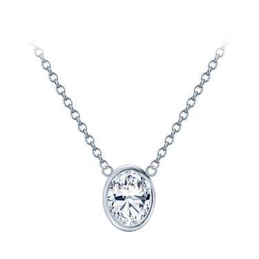 Collana Con Pendente Con Castone Di Vero Diamanti Taglio Ovale Da 1 Carato E Catena WG In Oro Bianco 14K