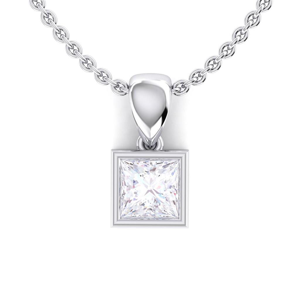 Collana Con Pendente Con Castone In Naturale Diamanti Taglio Princess Da 2,15 Carati In Oro Bianco 14K