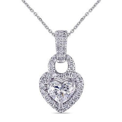 Collana Con Pendente Con Cuore Di 2.70 Carati E Genuino Diamanti Tondi Taglio Brillante In Oro Bianco 14K