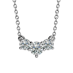 Collana Con Pendente Con Naturale Diamante Taglio Rotondo 4 Carati Tre Pietre Orizzontali In Oro Bianco 14K