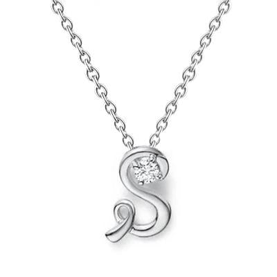 Collana Con Pendente Con Vero Diamante Rotondo Da 0,75 Carati Iniziale S In Oro Bianco 14K