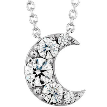 Collana Con Pendente Mezza Luna Con Vero Diamanti Taglio Rotondo Da 2,30 Carati In Oro Bianco 14K