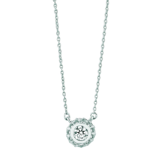 Collana Con Pendente Vero Diamante Tondo Da 1 Carato In Oro Bianco 14K