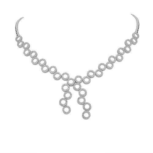 Collana Da Donna In Oro Bianco 14K Con Vero Diamanti Taglio Brillante Rotondo Da 13 Ct