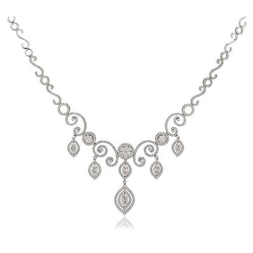 Collana Da Donna In Oro Bianco 14K Con Vero Diamanti Taglio Rotondo F Vvs1 7.00 Ct