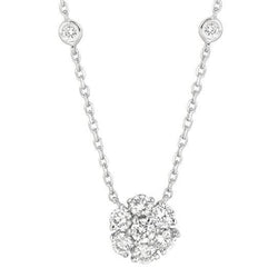 Collana Flower Pendant Con Naturale Diamante Tondo Da 2,90 Carati In Oro Bianco 14K
