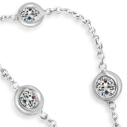 Collana In Oro Bianco Con Castone Da 3 Ct Di Vero Diamanti Tagliati A Misura, Catena Da 46 Cm, 14K