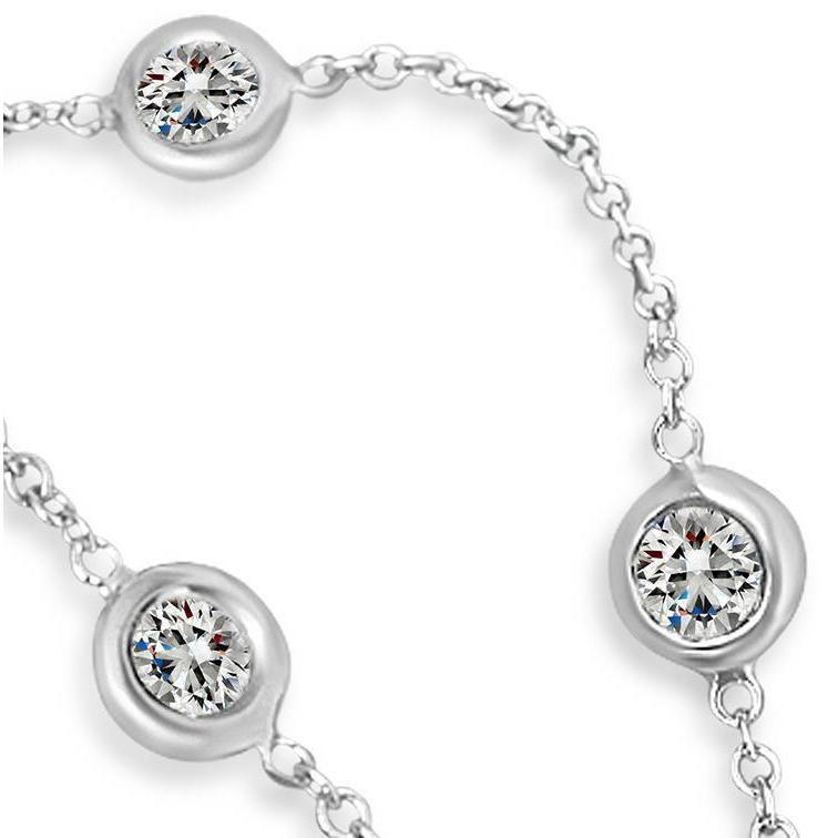 Collana In Oro Bianco Con Castone Da 3 Ct Di Vero Diamanti Tagliati A Misura, Catena Da 46 Cm, 14K