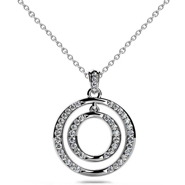 Collana In Oro Bianco Con Ciondolo A Doppia Goccia Con Vero Diamanti A Taglio Rotondo Da 6 Ct.