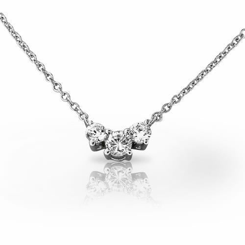 Collana In Oro Bianco Con Tre Pietre Di Vero Diamante Taglio Rotondo 5 Carati 14K