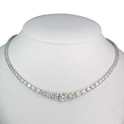Collana In Oro Bianco Con Vero Diamanti Taglio Brillante Scintillante 14,00 Ct
