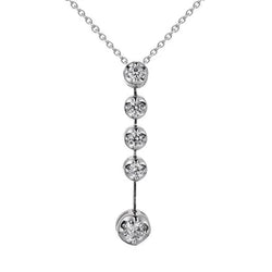 Collana Pendente 3 Carati Vero Diamante Taglio Rotondo con Cinque Pietre in Oro Bianco 14K