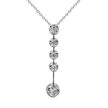 Collana Pendente 3 Carati Vero Diamante Taglio Rotondo con Cinque Pietre in Oro Bianco 14K