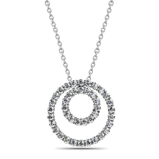 Collana Pendente A Doppio Cerchio Con Genuino Diamanti Scintillanti Da 8,20 Ct E Oro Bianco 14K