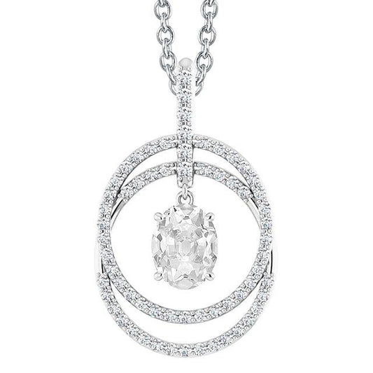 Collana Pendente A Forma Di Cerchio Con Genuino Diamanti Ovali 4 Carati Old Miner Parure Di Artigli In Oro Bianco 14K