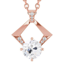 Collana Pendente Antica Con Vero Diamanti Taglio Rotondo Da 3,50 Carati In Oro Rosa 14K
