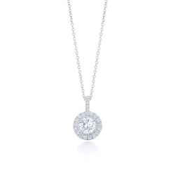Collana Pendente Con 1,55 Carati Vero Diamanti Tondi Taglio Brillante WG In Oro Bianco 14K