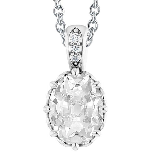 Collana Pendente Con 5.50 Carati Ovale E Tondo Naturale Diamante Vecchio Minatore Cauzione In Oro Bianco 14K