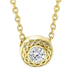 Collana Pendente Con Catena Di Vero Diamanti Rotondi Da 1 Carati In Oro Giallo 14K