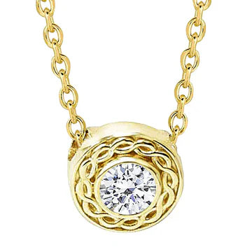 Collana Pendente Con Catena Di Vero Diamanti Rotondi Da 1 Carati In Oro Giallo 14K
