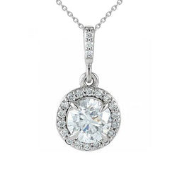 Collana Pendente Con Catena WG Di Vero Diamanti Taglio Rotondo 2.10 Carati In Oro Bianco 14K