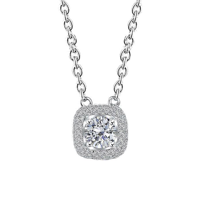 Collana Pendente Con Genuino Diamante Tondo Taglio Brillante Da 1,50 Carati In Oro Bianco 14K