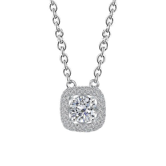 Collana Pendente Con Genuino Diamante Tondo Taglio Brillante Da 1,50 Carati In Oro Bianco 14K
