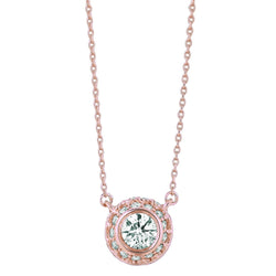 Collana Pendente Con Genuino Diamanti Tondi Da 1 Carato In Oro Rosa 14K