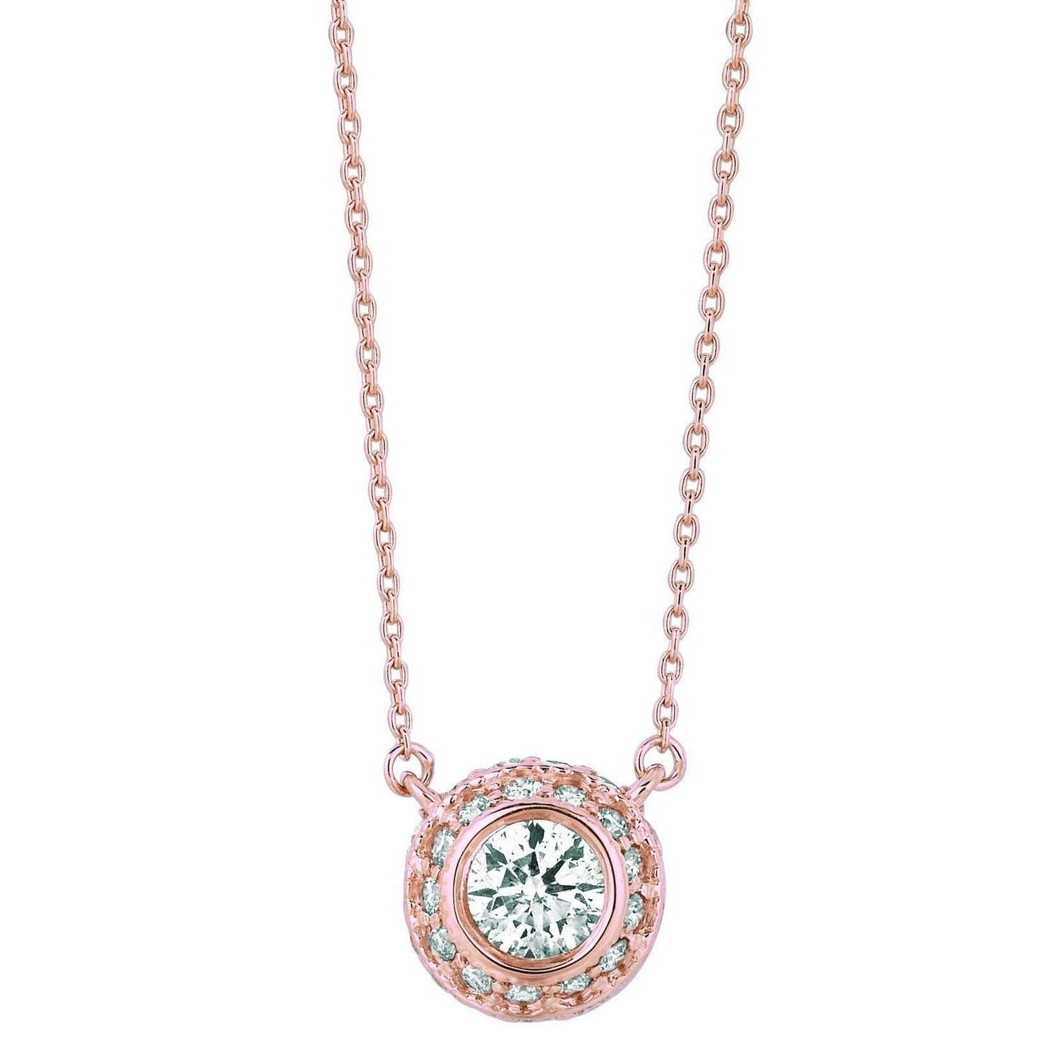 Collana Pendente Con Genuino Diamanti Tondi Da 1 Carato In Oro Rosa 14K