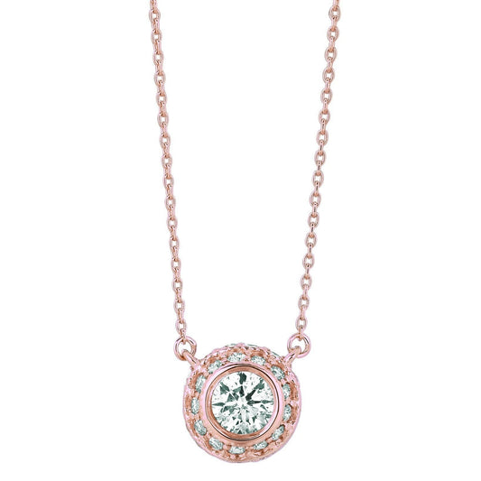 Collana Pendente Con Genuino Diamanti Tondi Da 1 Carato In Oro Rosa 14K