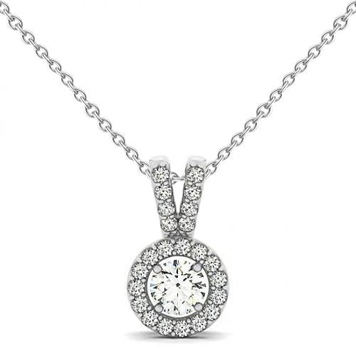 Collana Pendente Con Naturale Diamante Tondo Da 1,25 Carati Senza Catena In Oro Bianco 14K