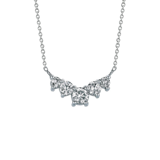 Collana Pendente Con Naturale Diamante Tondo Da 1,55 Carati Cinque Pietre In Oro Bianco 14K