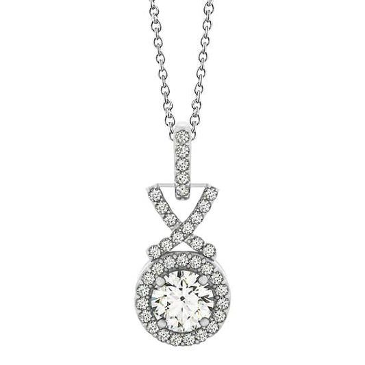 Collana Pendente Con Naturale Diamanti Tondi Da 1,50 Carati Senza Catena In Oro Bianco 14K