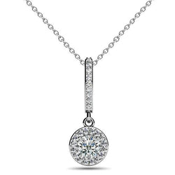 Collana Pendente Con Naturale Diamanti Tondi Taglio Brillante Da 5 Carati In Oro Bianco 14K